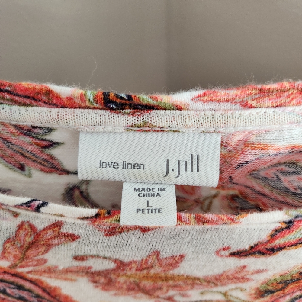 J.Jill top womens large petite 100% Linen paisley floral sleeveless - Picture 2 of 5